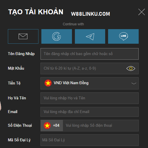 Nhập chính xác thông tin đăng ký W88